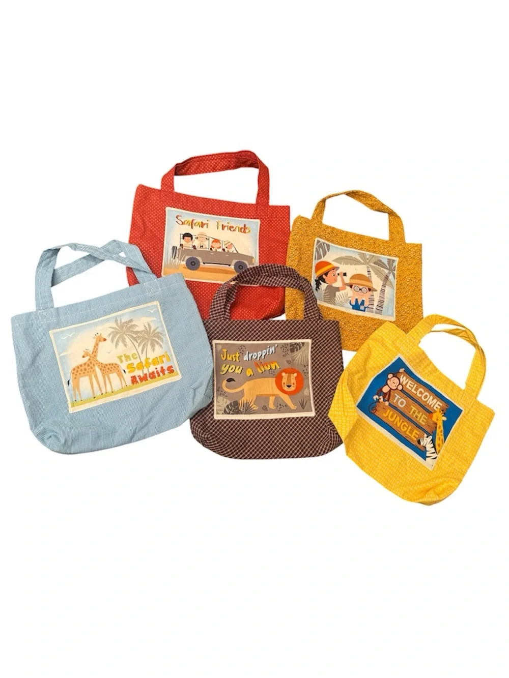 Handmade Totes Bundle of (5) Kids Totes Jungle Safari Zoo Theme Party Favors